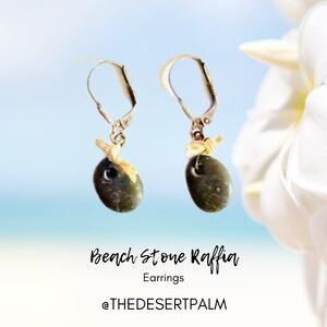 Beach Stone Raffia Earrings | Natural Coastal Dangles
